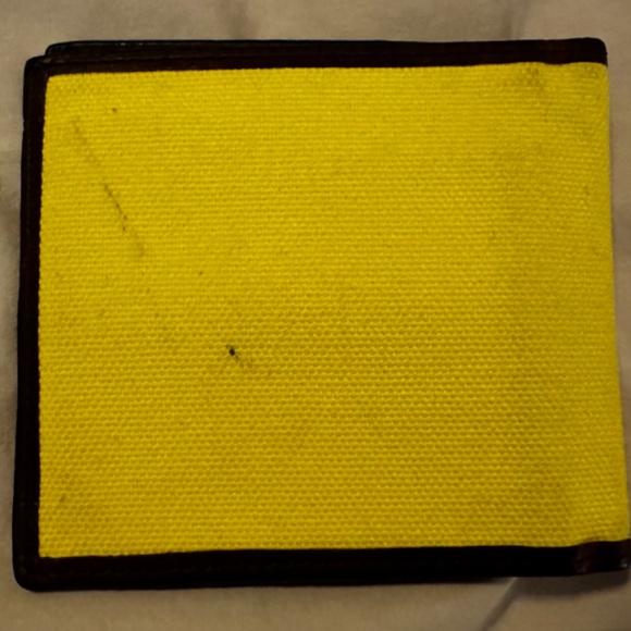 Ralph Lauren Canvas Yellow and Brown Leather Wallet - Picture 3 of 4